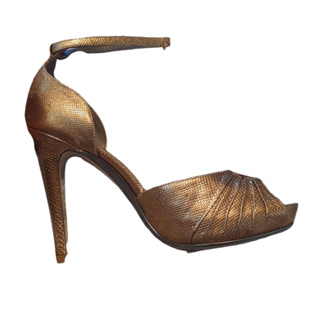 Ferragamo Dark Gold Strappy Pumps size 6